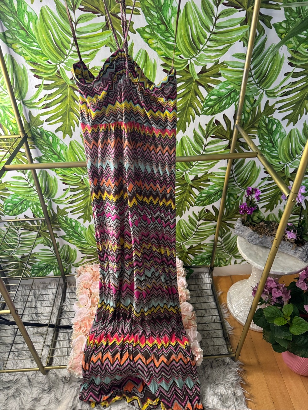 BCBGMaxAzria Multicolor Chevron Maxi Dress